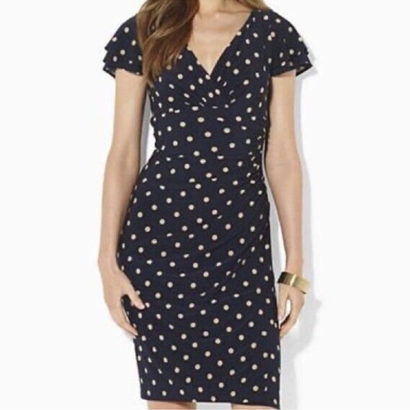 Lauren Ralph Lauren Polka Dot Faux Wrap Dress Women’s 2P - Picture 1 of 7